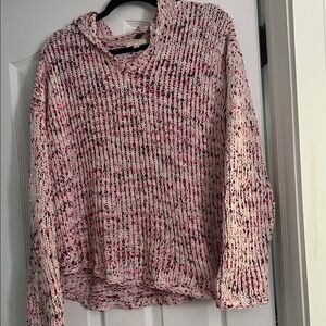 Women's Pink and White Knit hooded Sweater